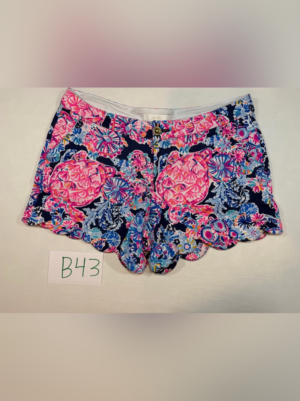 Lilly Pulitzer Navy Floral Scallop Hem Shorts - Pink & Blue